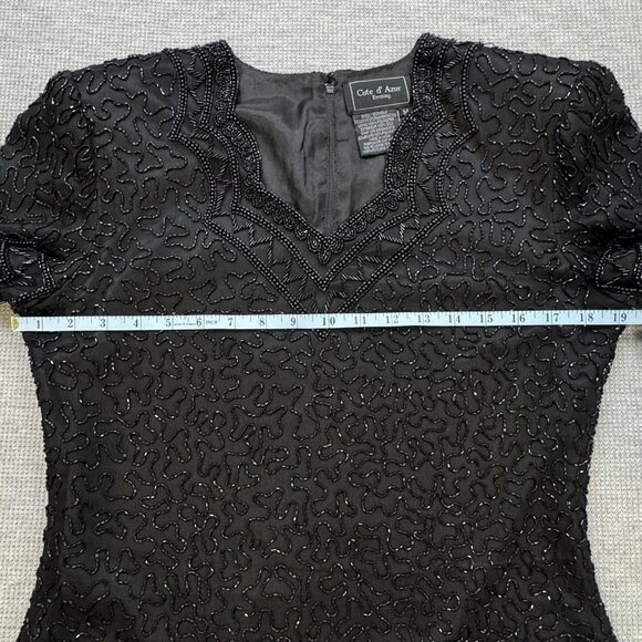 Cote D Azur Evening Womens M Black Beaded Silk Blouse Short Sleeve Back Zip NWT - Picture 9 of 16